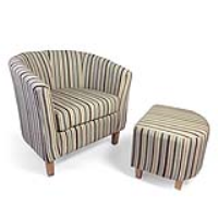 Elegant Rubberwood And Regency Fabric Upholstered Living Room Chair Stool Set 72x74cm