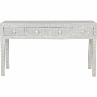 Modern Style Floreat Bone Inlay Grey Resin 4 Drawer Console Table 76.25 x 135.5cm