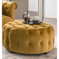 Darby Mustard Yellow Velvet Fabric Upholstery Round Footstool Deep Buttoned 90cm Diameter