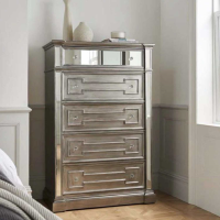 Modern Grey Mirrored 5 Drawer Tall Chest in Silver with Intricate Design 139.7x91.5cm