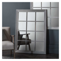 Window Pane Design Antique Grey Distressed Large Rectangle Wall Mirror 130x95cm