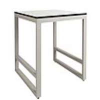 Modern Outdoor Garden Square Side Table Light Grey Metal Framed Plain Glass Top