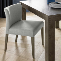 Modern Light Grey Fabric Dining Chair Low Back Dark Oak Legs