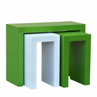 Green Gloss Table And 2 Stool Set