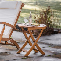 Hardwood Outdoor Garden Round Folding Side Table in Natural