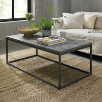 Zinc Effect Low Coffee Table Dark Grey Finish Metal Framed 114cm