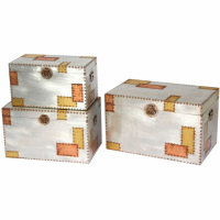 London Set of 3 Industrial Aluminium and Copper Storage Trunks