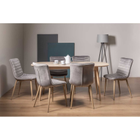 Scandi Oak 6 Seater 175cm Large Kitchen Dining Set Eriksen Light Grey Fabric Chairs