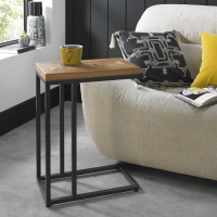 Modern Sofa Supper Over Arm Side Lamp Table Rustic Saw Cut Oak Black Metal Base