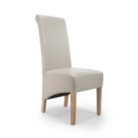 Ivory Cream Leather Roll Back Dining Chair Light Oak Wood Legs