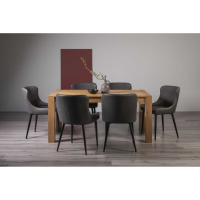 Light Oak 6 Seater 165cm Medium Kitchen Dining Table Set Dark Grey Faux Leather Chairs