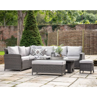 Grey Rattan Rectangular Outdoor Garden Corner Dining Set with Rising Table