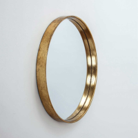 Modern Style Wide Flat Gold Gilt Leaf Metal Frame Round Wall Mirror 57cm Diameter