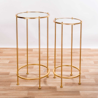 Metal Gold Leaf Parisienne Set Of 2 Round Mirrored Nesting Tables
