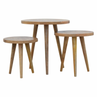 Nordic Style Set Of 3 Nesting Tables With Patchwork Patterned Tops