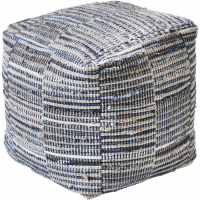 Kose Hand Woven Pit Loom Blue And Natural Hemp Pouffe