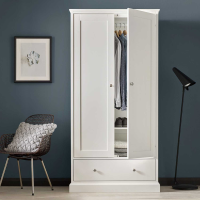 Modern White Painted Double 2 Door Gents Wardrobe 195cm Tall 1 Drawer