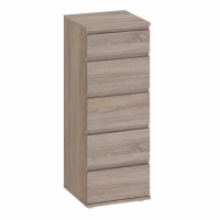 Dark Oak Narrow Slim Chest of 5 Drawers Tallboy 40cm Wide x 107cm Tall