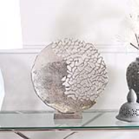 Modern 44cm Nickel Coral Effect Round Plate Decoration On Base