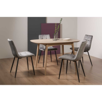 Scandi Oak Small 129cm Kitchen Dining Room Table Set 4 Light Grey Faux Leather Chairs