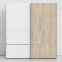 Modern Wide White and Light Oak Sliding 2 Door Double Bedroom Wardrobe 200.4 x 182.4cm