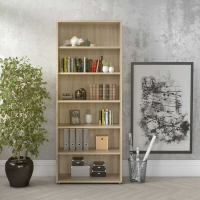 Tall Slim Home Office Oak Bookcase With 5 Shelves 222cm Tall Traditional