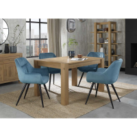 Turin Light Oak 4 To 6 Seater Dining Table And Dali 4 Petrol Blue Velvet Chairs Dining Set
