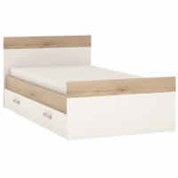 Kids White High Gloss Light Oak 3ft Single Bed Lilac Handles With Under Drawer