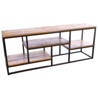 Industrial Solid Mango Wood Open Sideboard Display Unit in Black Steel Metal Frame