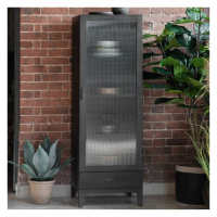 Retro Tempered Glass and Iron Display Unit with 1 Drawer 1 Door and 3 Shelves 180x60cm