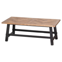 Nordic Brown Mango Wood Parquet Top Coffee Table On Brushed Black Painted Legs 122x45cm