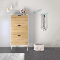 Traditional White and Oak 3 Drawer Shoe Cabinet With Cut Out Handles 138.8x70.2cm