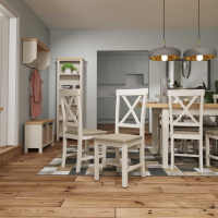 Modern Dove Grey Painted Oak Wood Cross Back Dining Chair With Soft Seat 95.5x42cm