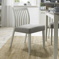 Modern Dining Chair Grey Painted Low Slat Back Grey Fabric Seat Pad