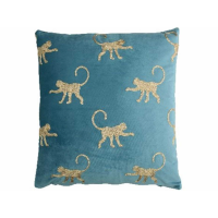 Safari Monkey Cushion Cover in Blue Velvet