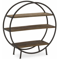 Savannah Industrial Mango Wood and Round Metal Frame 3 Shelves Bookcase 90cm Diameter