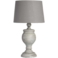Uthina Grey Turned Wooden Table Lamp With Round Fabric Linen Shade