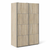 Tall Sliding Oak Bedroom Wardrobe 120cm In Oak Doors With 5 Shelves and Rail