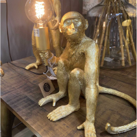 Funky George the Monkey Gold Sitting Holding a Light Table Lamp 30x23x20cm