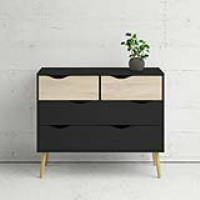 Black Painted Chest of 4 Drawers 2+2 with Light Oak Legs and Front Scandi Style
