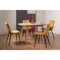 Scandi Oak Small 129cm Kitchen Dining Room Table Set 4 Mustard Velvet Fabric Chairs