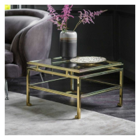 Modern Sleek Geometric Square Metal and Glass Side End Table in Gold 57x38cm