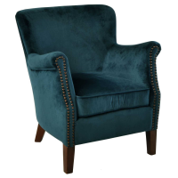Upholstered Comfy Occasional Club Armchair Blue Velvet Fabric Wooden Legs