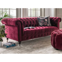 Darby Berry Velvet Fabric Chesterfield 2 Seater Sofa Scrolled Arms with Castors