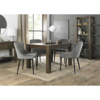Turin Dark Oak 4 6 Seater Dining Table And 4 Cezanne Grey Velvet Fabric Chairs with Sand Black Powder Coated Legs