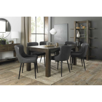 Turin Dark Oak 6 to 8 Seater Table And 6 Cezanne Dark Grey Faux Leather Chairs Dining Set