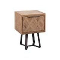 Industrial Style Parquetry Oak Wood Top Living Room Lamp Table With Drawer And Gun Metal Grey Base
