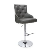 Grey Leather Height Adjustable Bar Stool Chrome Base and Footrest