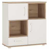 Kids White High Gloss Light Oak Trim 2 Door 1 Drawer Cupboard 2 Open Shelves Opalino Handles