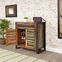 Shoe Storage Cupboard Rustic Recycled Painted Boat Wood Black Metal Frame Urban Chic Industrial Style